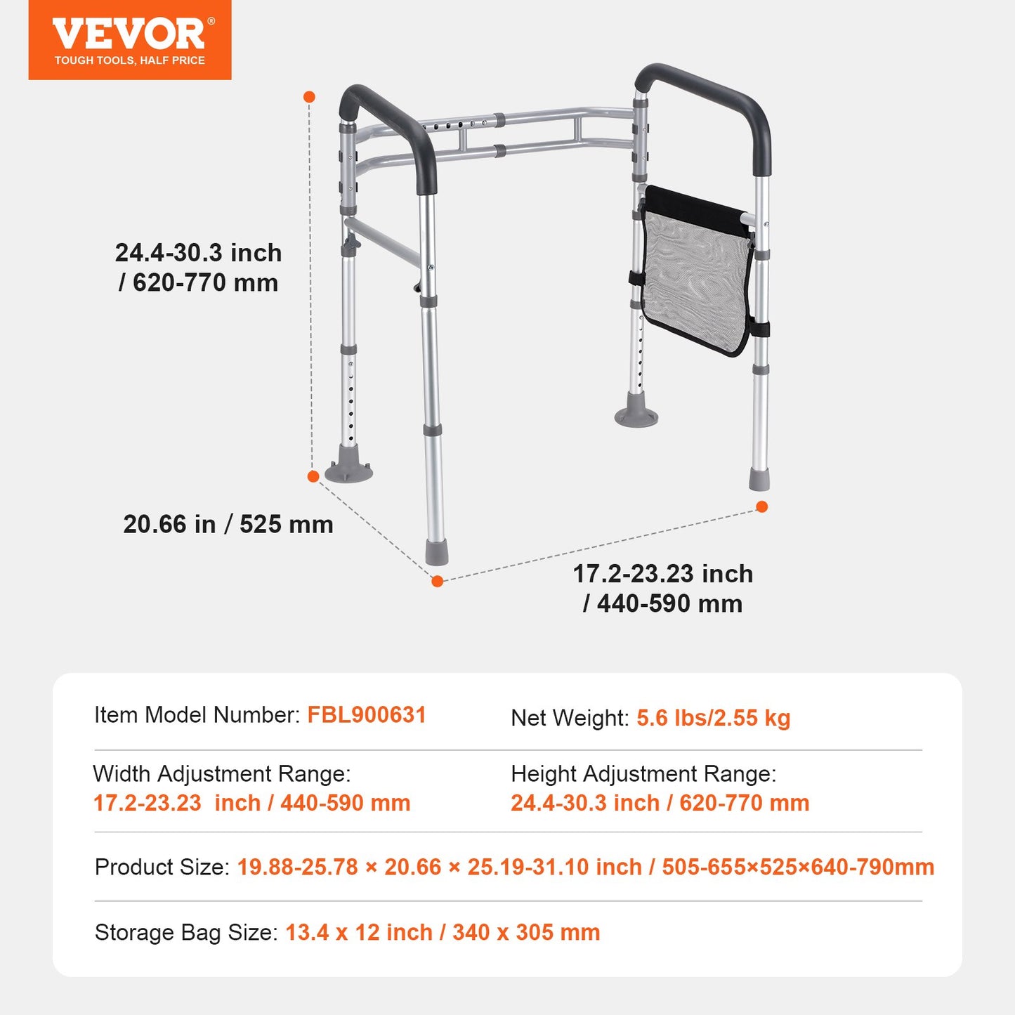 Toilet Safety Rail, 300 LBS Foldable Toilet Seat with Non-Slip Handles, Portable Versatile Toilet Handrails with Reinforced Aluminum Alloy Tube, Fit for Seniors, Pregnant Women & the Injured
