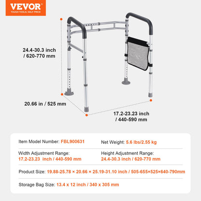 Toilet Safety Rail, 300 LBS Foldable Toilet Seat with Non-Slip Handles, Portable Versatile Toilet Handrails with Reinforced Aluminum Alloy Tube, Fit for Seniors, Pregnant Women & the Injured