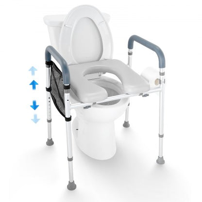 Raised Toilet Seat, 7-Position Height Adjustment 490 - 640 mm, 158.7 kg Weight Capacity, with Comfort Padded Aluminum Frame, Universal Toilet Seat Riser, for Elderly, Handicap, Pregnant, Medical