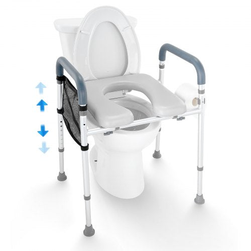Raised Toilet Seat, 7-Position Height Adjustment 490 - 640 mm, 158.7 kg Weight Capacity, with Comfort Padded Aluminum Frame, Universal Toilet Seat Riser, for Elderly, Handicap, Pregnant, Medical