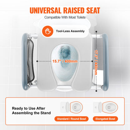 Raised Toilet Seat, 7-Position Height Adjustment 490 - 640 mm, 158.7 kg Weight Capacity, with Comfort Padded Aluminum Frame, Universal Toilet Seat Riser, for Elderly, Handicap, Pregnant, Medical