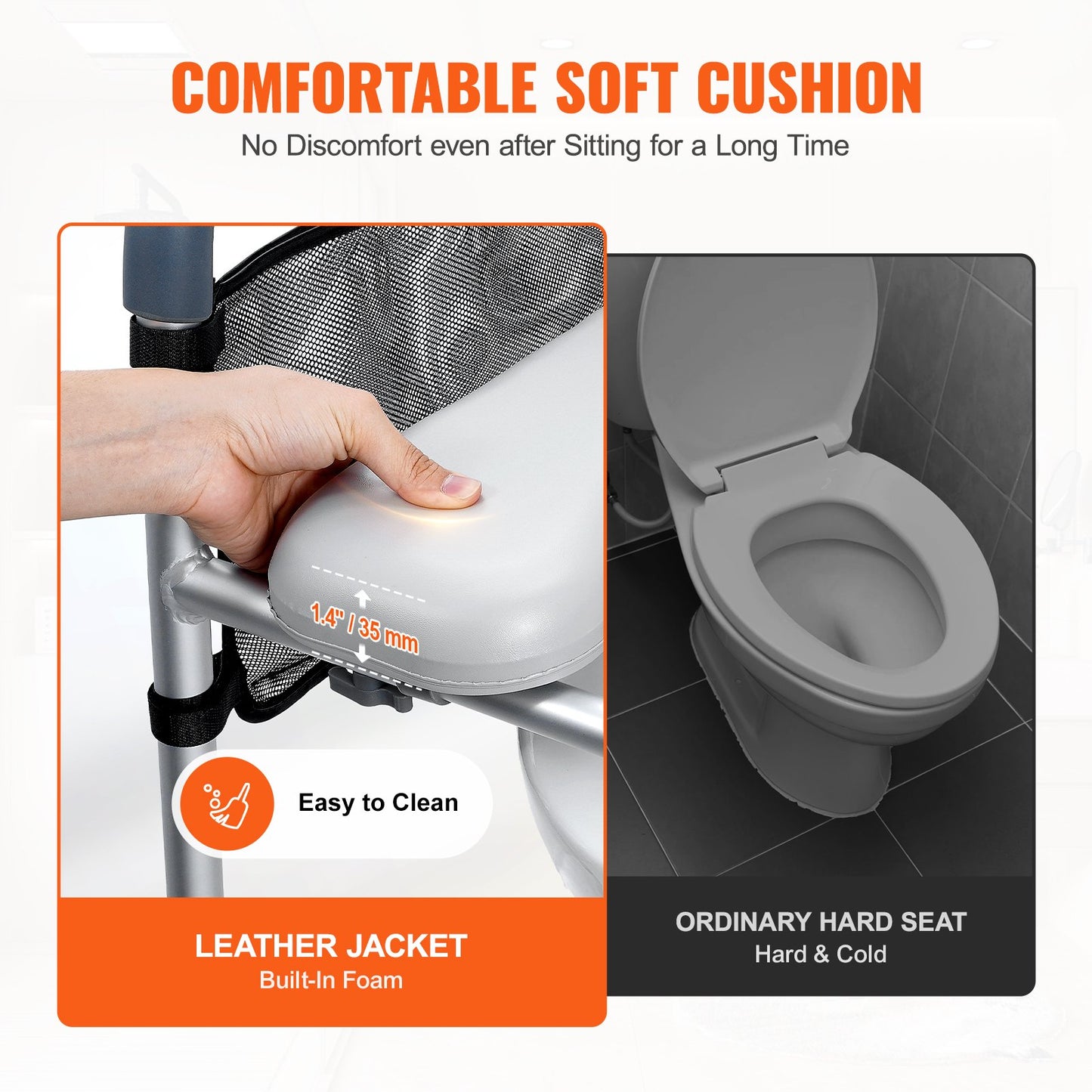 Raised Toilet Seat, 7-Position Height Adjustment 490 - 640 mm, 158.7 kg Weight Capacity, with Comfort Padded Aluminum Frame, Universal Toilet Seat Riser, for Elderly, Handicap, Pregnant, Medical