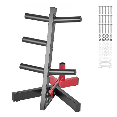 Weight Plate Rack, L Frame Weight Plate Tree for 2-Inch Weight Plates, Standard Weight Plate Tree, 500 lbs Load Capacity Weight Storage Holder, Home Gym Barbell Rack Storage Stand, Black & Red