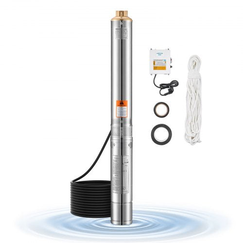 Deep Well Submersible Pump, 550W Output Power, 230V, 65 L/min Flow 85 m(279 ft) Head, with 20 m(65.62 ft) Cord External Control Box, Stainless Steel Water Pump, for Industrial Irrigation and Home Use, IP68