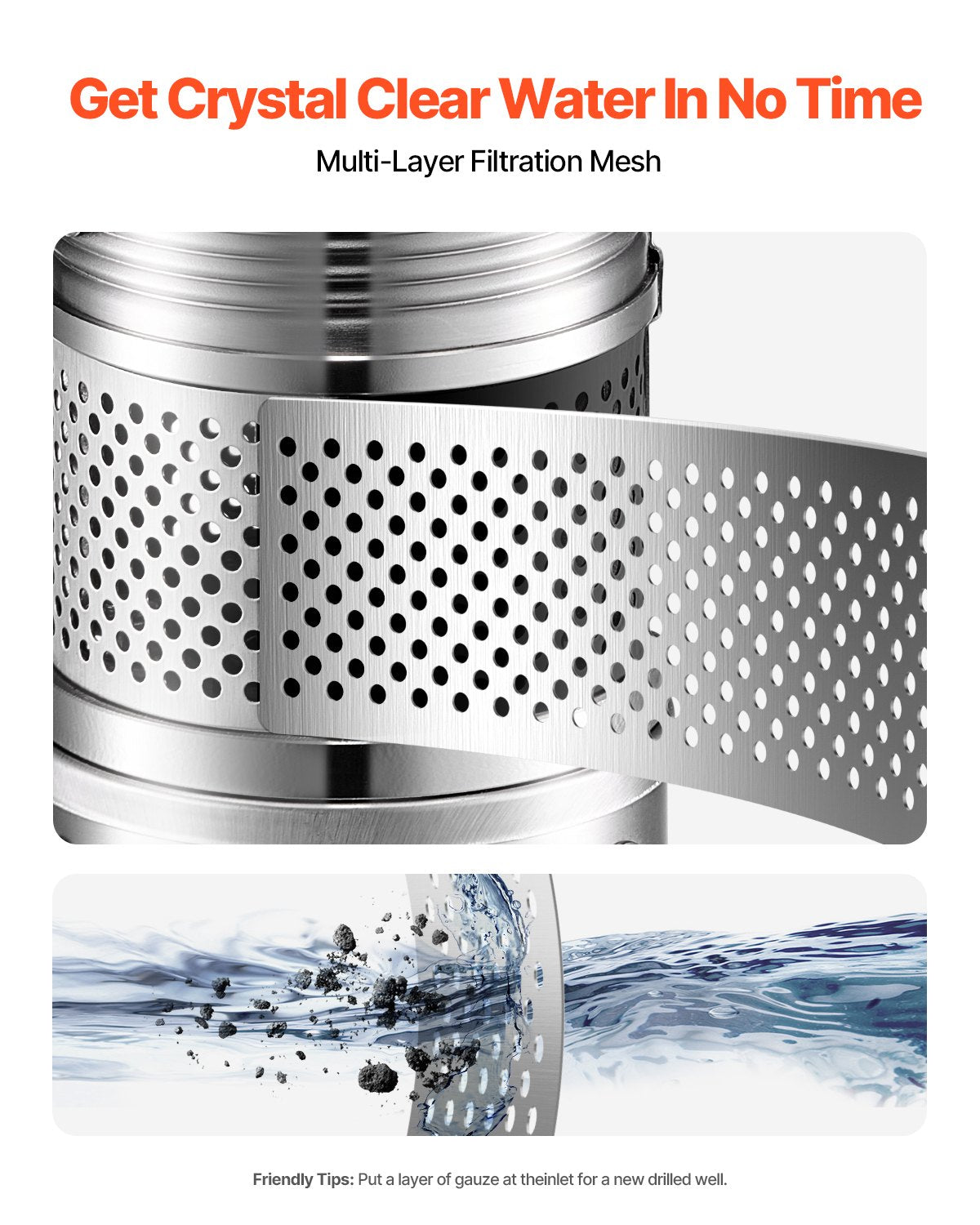 Dränkbar djupbrunnspump, 550 W uteffekt, 230 V, 100 L/min flöde, 53 m (174 ft) tryckhöjd, med 20 m (65,62 ft) sladd, extern kontrollbox, vattenpump i rostfritt stål, för industriell bevattning och hemmabruk, IP68