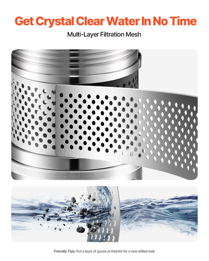 Dränkbar djupbrunnspump, 550 W uteffekt, 230 V, 100 L/min flöde, 53 m (174 ft) tryckhöjd, med 20 m (65,62 ft) sladd, extern kontrollbox, vattenpump i rostfritt stål, för industriell bevattning och hemmabruk, IP68