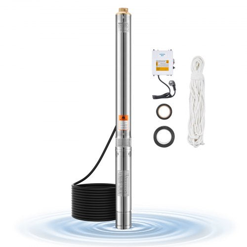 Deep Well Submersible Pump, 550W Output Power, 230V, 65 L/min Flow 64 m(210 ft) Head, with 20 m(65.62 ft) Cord External Control Box, Stainless Steel Water Pump, for Industrial Irrigation and Home Use, IP68