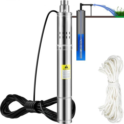 Deep Well Submersible Pump, 550W 230V/50Hz, 35L/min 108 m Head Sand Resistant <5%, 20 m Electric Cord, 7.6 cm Stainless Steel Water Pumps for Industrial, Irrigation & Home Use, IP68 Waterproof