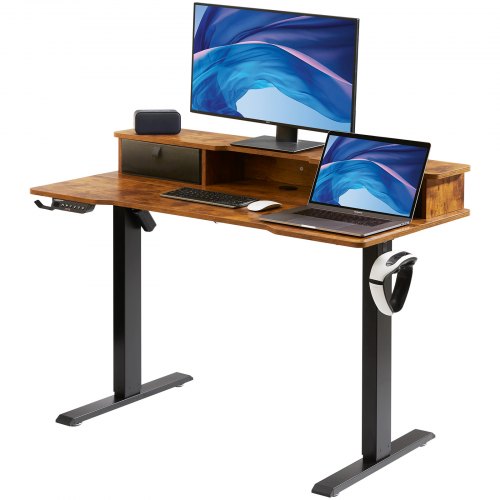 Height Adjustable Desk, 47.2" x 23.6" Electric Dual Monitor Riser Workstation, Whole Piece Desk Board Sit to Stand, 3-Key Modes Sturdy Dual Metal Frame,180LBS Capacity for Computer Home & Office
