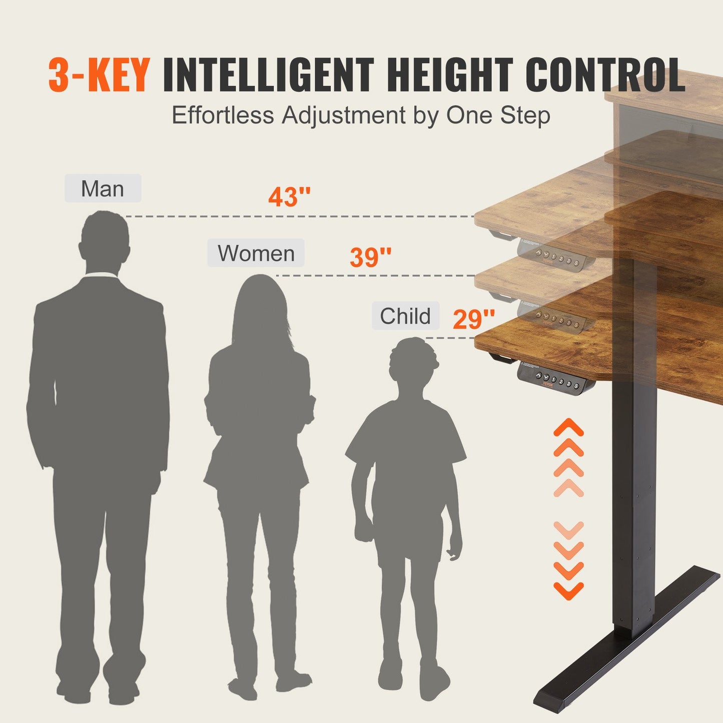 Height Adjustable Desk, 47.2" x 23.6" Electric Dual Monitor Riser Workstation, Whole Piece Desk Board Sit to Stand, 3-Key Modes Sturdy Dual Metal Frame,180LBS Capacity for Computer Home & Office