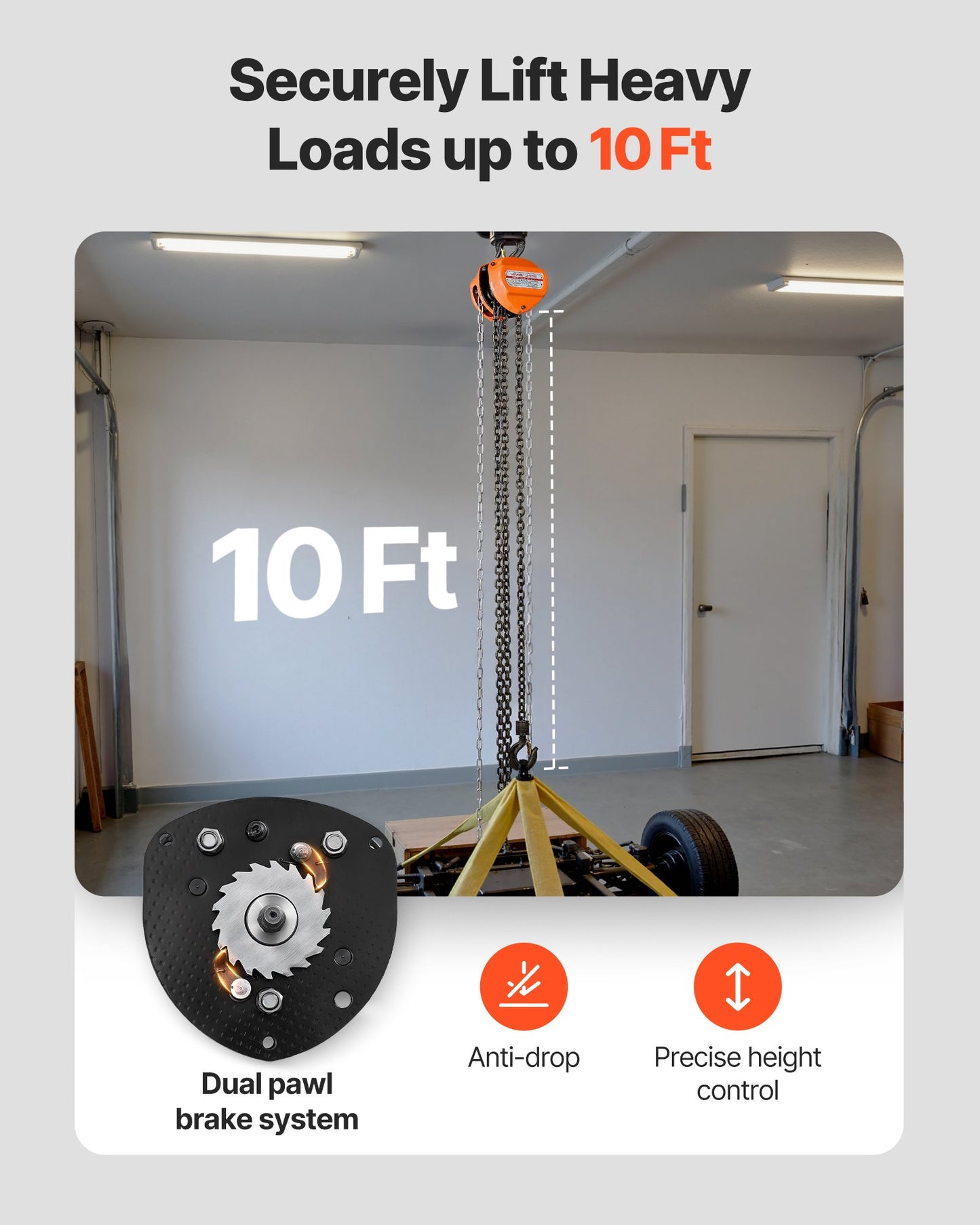 Handtelfer, 1/2 ton kapacitet, manuell kedjeblock med uppgradering G80 galvaniserad kedja, 3 m lyfthöjd, kraftig remskivetelfer för garage, lager, fordonsmaskiner, orange
