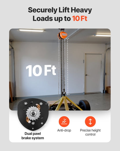 Handtelfer, 1/2 ton kapacitet, manuell kedjeblock med uppgradering G80 galvaniserad kedja, 3 m lyfthöjd, kraftig remskivetelfer för garage, lager, fordonsmaskiner, orange