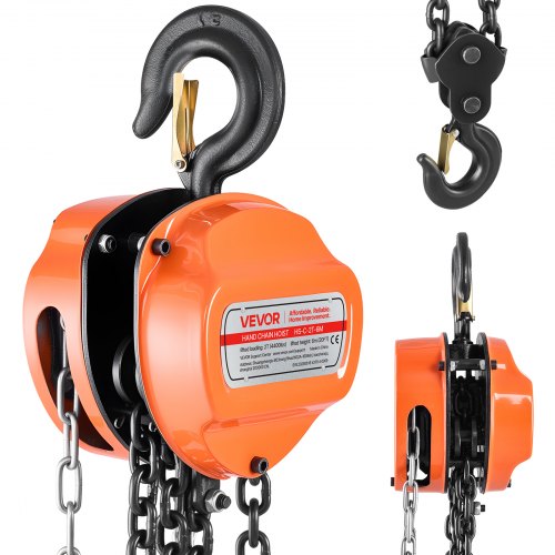 Hand Chain Hoist, 2 Ton Capacity, Manual Chain Block with Upgrade G80 Galvanized Chain, 6 m Lifting Height, Heavy Duty Pulley Hoist for Garage Warehouse Automotive Machinery, Orange