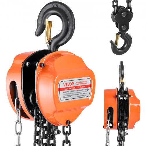 Hand Chain Hoist, 3 Ton Capacity, Manual Chain Block with Upgrade G80 Galvanized Chain, 6 m Lifting Height, Heavy Duty Pulley Hoist for Garage Warehouse Automotive Machinery, Orange