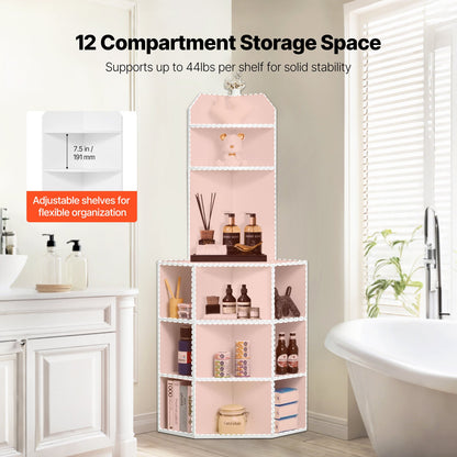 64" Tall Corner Storage Cabinet, 6 Tiers Wooden Storage Cabinet with USB Ports and Outlets & Adjustable Shelves, Freestanding Corner Cabinet for Living Room, Kitchen, Laundry Room, White