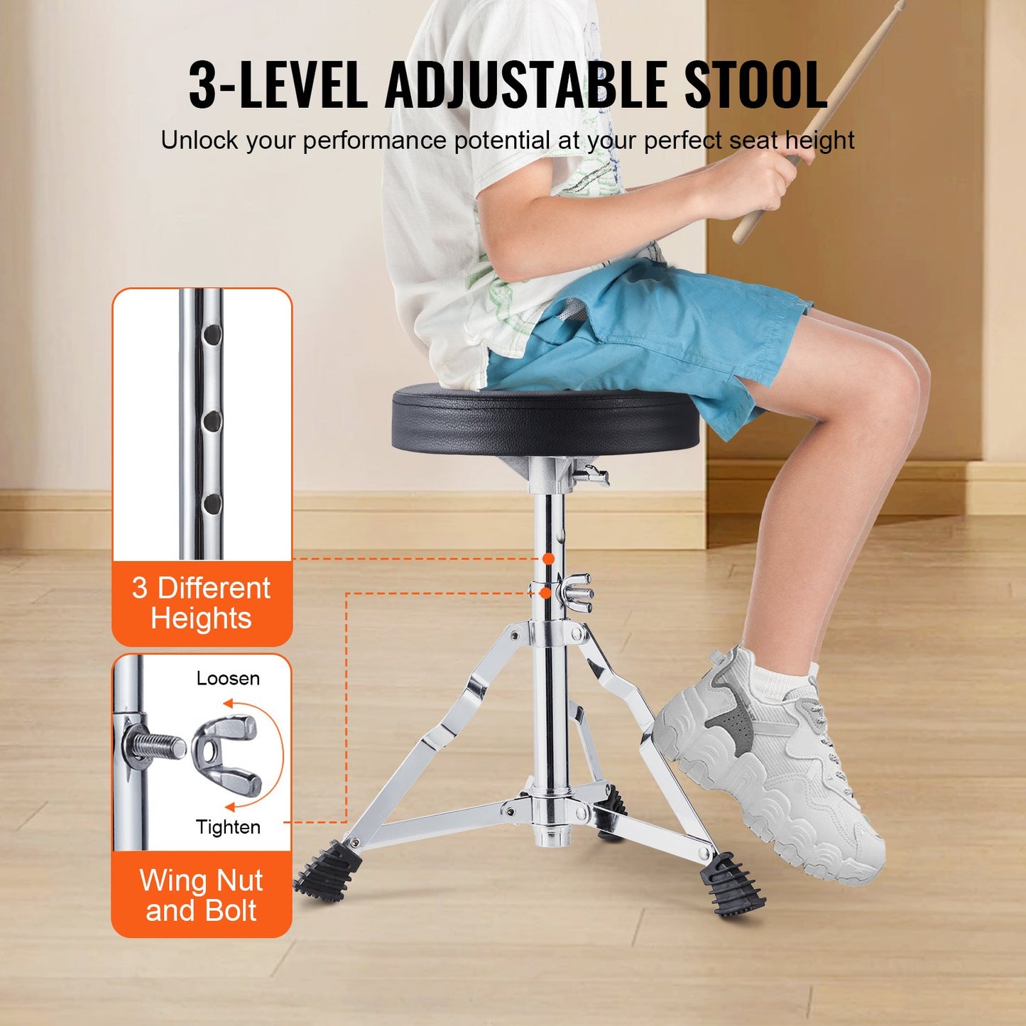 Kids Drum Set, 3-Piece, 14 in Beginner Drum Set with Adjustable Throne Cymbal Pedal Two Pairs of Drumsticks, 8" Tom Drum 10" Snare Drum 14" Bass Drum, Starter Drum Kit for Child Kids, Blue