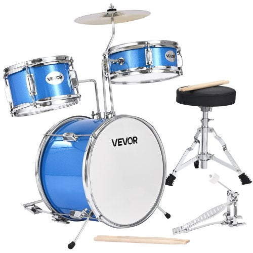 Kids Drum Set, 3-Piece 14 in / 355.6 mm Junior Drum Sets, Beginner Drums Set with Adjustable Throne and Two Pairs of Drumsticks, Musical Learning Drums Instruments Kit, for Children Ages 6-13 (Blue)