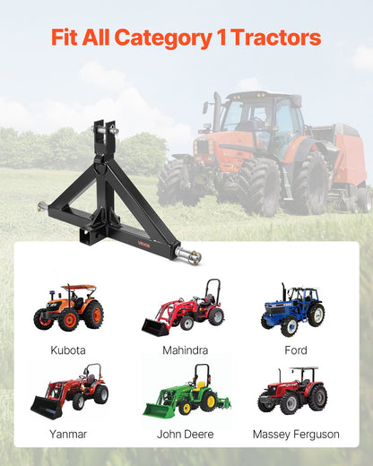3 Point Hitch Receiver with 2 in Receiver, 3pt Quick Hitch Attachment, 3,000 lbs Capacity, Heavy Duty Tractor Tow Drawbar Adapter, Compatible with Kubota, Mahindra, John Deere, Massey Ferguson