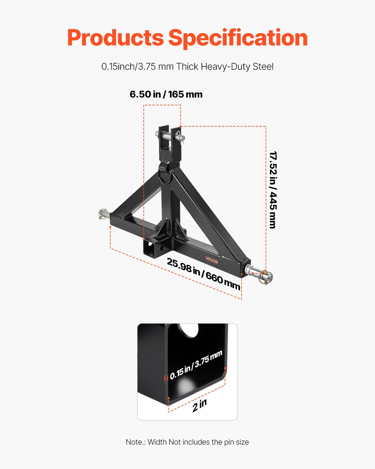 3 Point Hitch Receiver with 2 in Receiver, 3pt Quick Hitch Attachment, 3,000 lbs Capacity, Heavy Duty Tractor Tow Drawbar Adapter, Compatible with Kubota, Mahindra, John Deere, Massey Ferguson