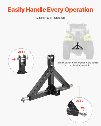 3 Point Hitch Receiver with 2 in Receiver, 3pt Quick Hitch Attachment, 3,000 lbs Capacity, Heavy Duty Tractor Tow Drawbar Adapter, Compatible with Kubota, Mahindra, John Deere, Massey Ferguson