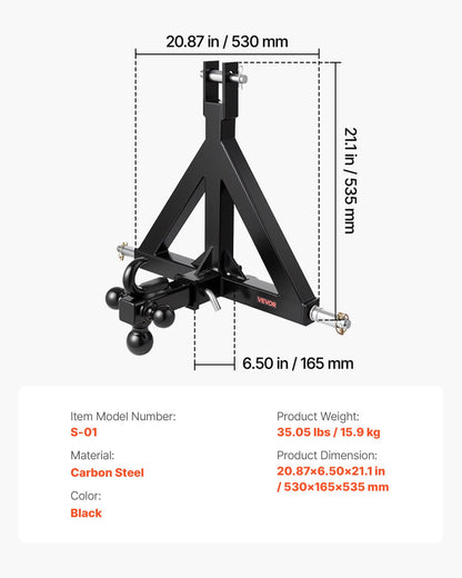 3 Point Trailer Hitch 2 in Receiver, 3pt Quick Hitch Attachment with 3 Trailer Balls, Tractor Tow Drawbar Adapter, Compatible with Kubota, Mahindra, Ford, Yanmar, John Deere, Massey Ferguson