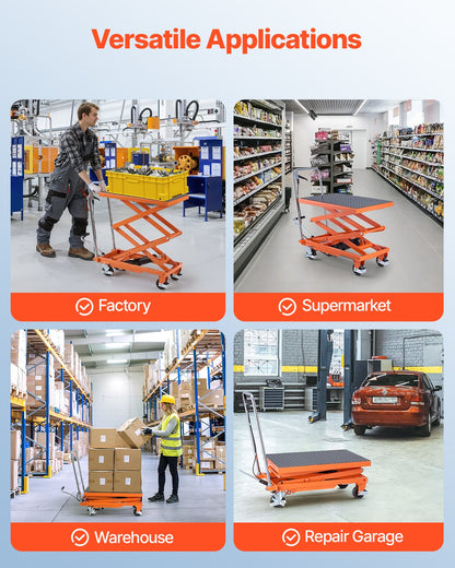 Hydrauliskt lyftbord, 227 kg kapacitet, 127 cm lyfthöjd, dubbel saxlyftbordsvagn med 4 hjul och halkfri dyna, manuell hydraulisk lyftvagn för materialhantering och transport