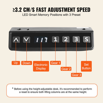 Electric Standing Desk Frame Dual Motor Adjustable 66-129cm H White