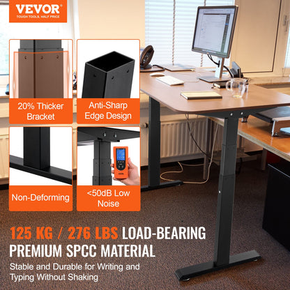 Elektrisk ståbordsram med dubbel motor, justerbar, 65-129 cm höjd, svart