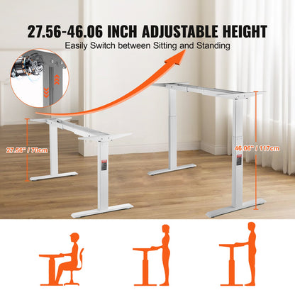 Standing Desk Frame Dual Motor, Adjustable 27.6"-46.1"/70-117 cm Height & 43.3"-70.1"/110-178 cm Length Electric Stand Up Computer Desk Legs, Ergonomic DIY Workstation Base for Home and Office (White Frame Only)