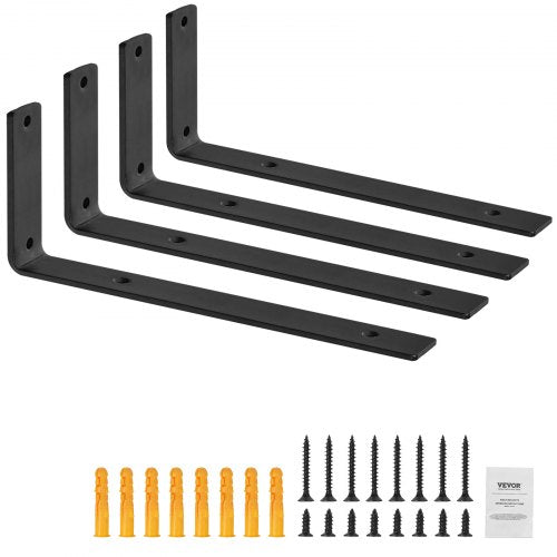Shelf Bracket, Heavy Duty Floating Shelf Brackets 10 x 6 in, 4 Pcs Brackets for Shelves, 5mm Thick Matte Black L Shelf Bracket,Steel Shelving Brackets with 160 lbs Load Capacity