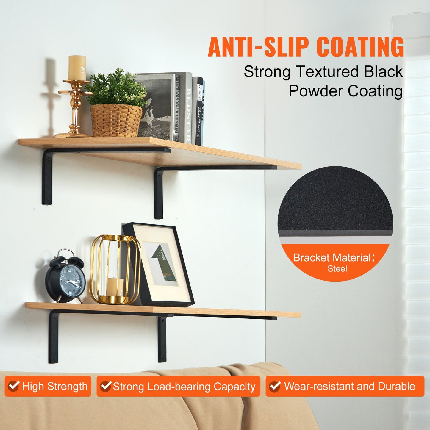 Shelf Bracket, Heavy Duty Floating Shelf Brackets 10 x 6 in, 4 Pcs Brackets for Shelves, 5mm Thick Matte Black L Shelf Bracket,Steel Shelving Brackets with 160 lbs Load Capacity