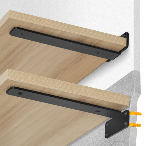 Shelf Bracket, 8”L x 4”W x 1.6”H 6 Pcs, Heavy Duty Floating Shelf Brackets, Brackets for Shelves, 5mm Thick Matte Black L Shelf Bracket,Steel Shelving Brackets with 160 lbs Load Capacity