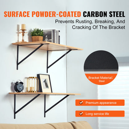 Hyllkonsol, 18 x 12 tum, 12 st, kraftiga flytande hyllkonsoler, konsoler för hyllor, 3 mm tjock mattsvart triangulärt hyllkonsol, stålhyllkonsoler med 160 lbs lastkapacitet