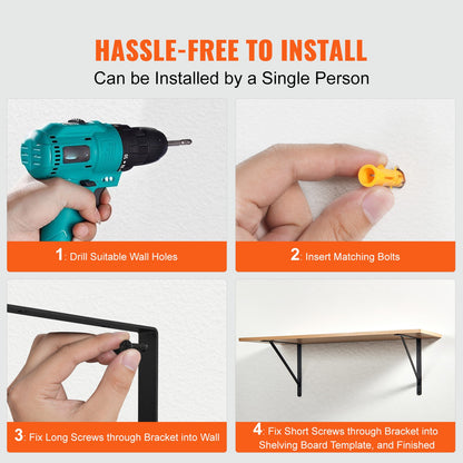 Hyllkonsol, 18 x 12 tum, 12 st, kraftiga flytande hyllkonsoler, konsoler för hyllor, 3 mm tjock mattsvart triangulärt hyllkonsol, stålhyllkonsoler med 160 lbs lastkapacitet