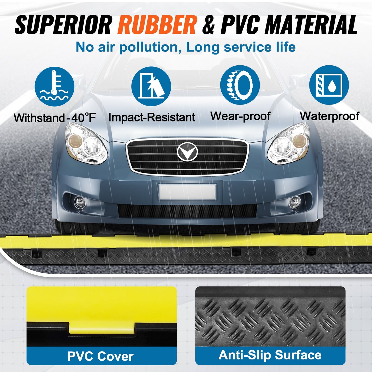 5 PCs Rubber Cable Protector Ramp 98x24x4.5 cm, 2 Channel, 12000 lbs/axle Capacity Heavy Duty Hose Wire Cover Ramp Driveway, Traffic Speed Bump with Flip-Open Top Cover & 50 ft Warning Tape, for Indoor&Outdo