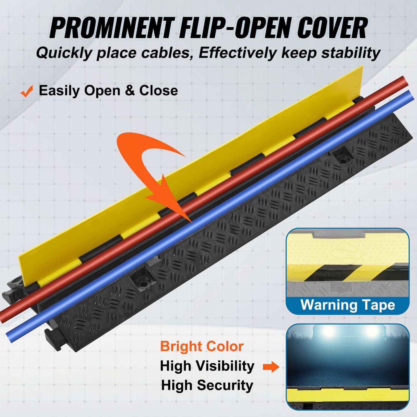 5 PCs Rubber Cable Protector Ramp 98x24x4.5 cm, 2 Channel, 12000 lbs/axle Capacity Heavy Duty Hose Wire Cover Ramp Driveway, Traffic Speed Bump with Flip-Open Top Cover & 50 ft Warning Tape, for Indoor&Outdo