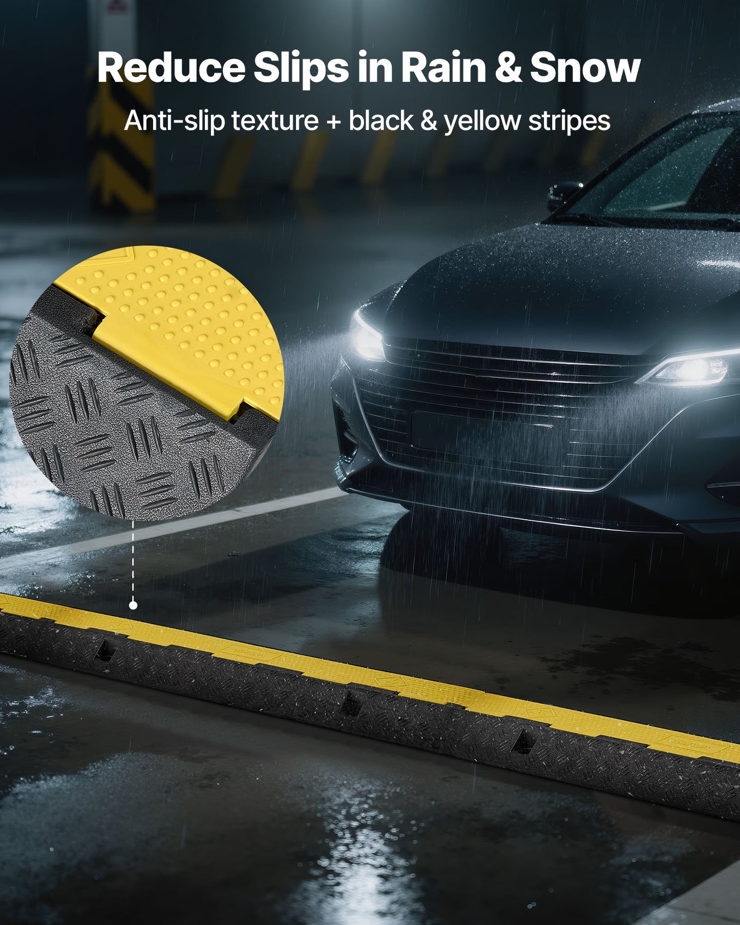 Kabelskyddsramp, 9 979 kg/axelkapacitet, 1-kanals kraftig gummisnöre, slangskydd för vajer, 70 x 50 mm kanal, trafikhinder med öppningsbart toppskydd, för inomhusbruk och utomhusbruk, 1-pack