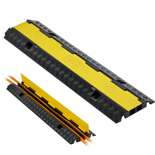 Kabelskyddsramp, 9 979 kg/axelkapacitet, 2-kanals kraftig gummisnöre, slangskydd för vajer, 32 x 31 mm kanal, farthinder med öppningsbart toppskydd, för inomhusbruk och utomhusbruk, 1-pack