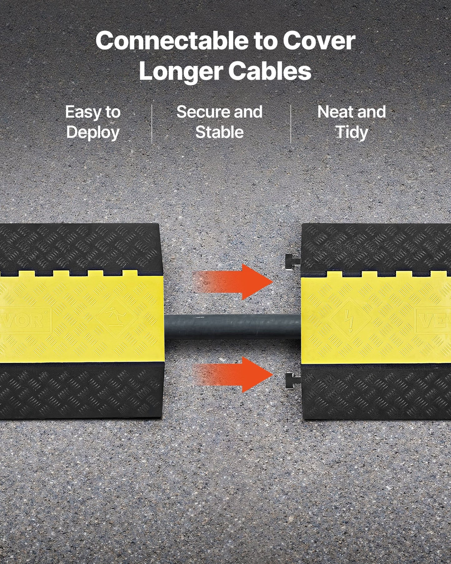 Kabelskyddsramp, 9 979 kg/axelkapacitet, 2-kanals kraftigt gummisnöre, slangskydd för slang, 100 x 75 mm kanal, farthinder med öppningsbart topplock, för inomhusbruk och utomhusbruk, 1-pack