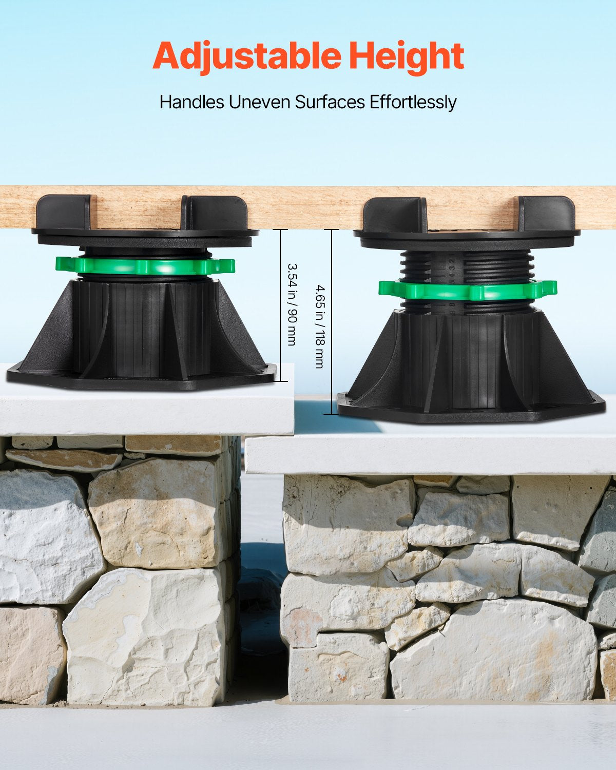 Däckblock 8 st, 997,90 kg lastkapacitet, däckstöd, plastpiedestal, höjbar 90–118 mm, höjdjusterbar bodfundament för trä, betong, metall