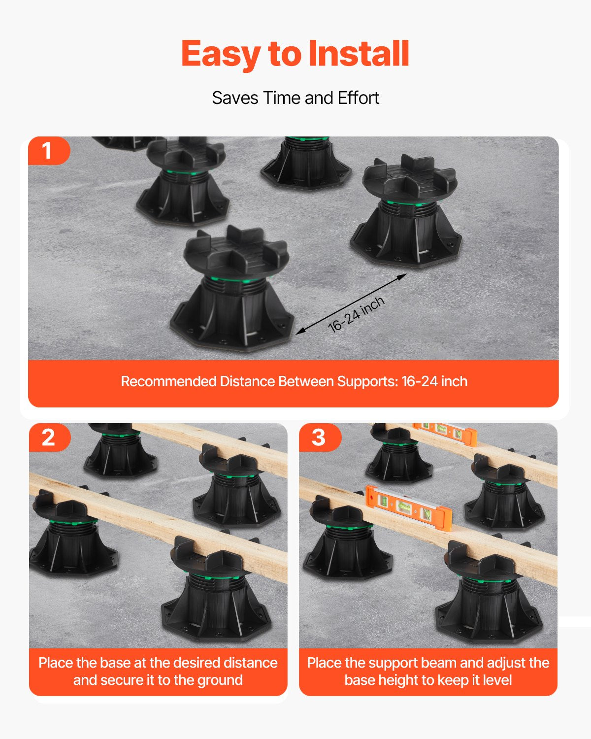 Däckblock 8 st, 997,90 kg lastkapacitet, däckstöd, plastpiedestal, höjbar 90–118 mm, höjdjusterbar bodfundament för trä, betong, metall