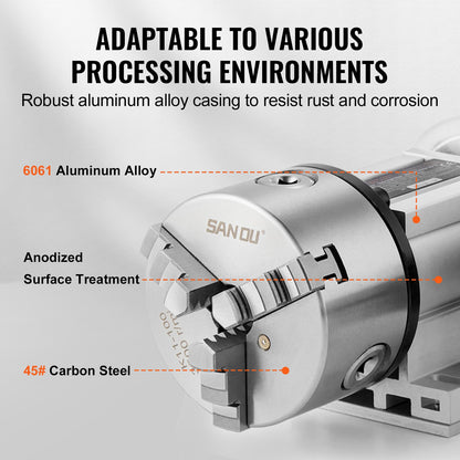 Dividing Head, K11-100mm 3-Jaw Chuck, CNC Router Milling Machine Rotational Axis 4th Axis A Axis Indexing Head, 66 mm(2.6")/65 mm Center Height MT2 Tailstock 6:1 Gear Ratio, Universal for Engraving