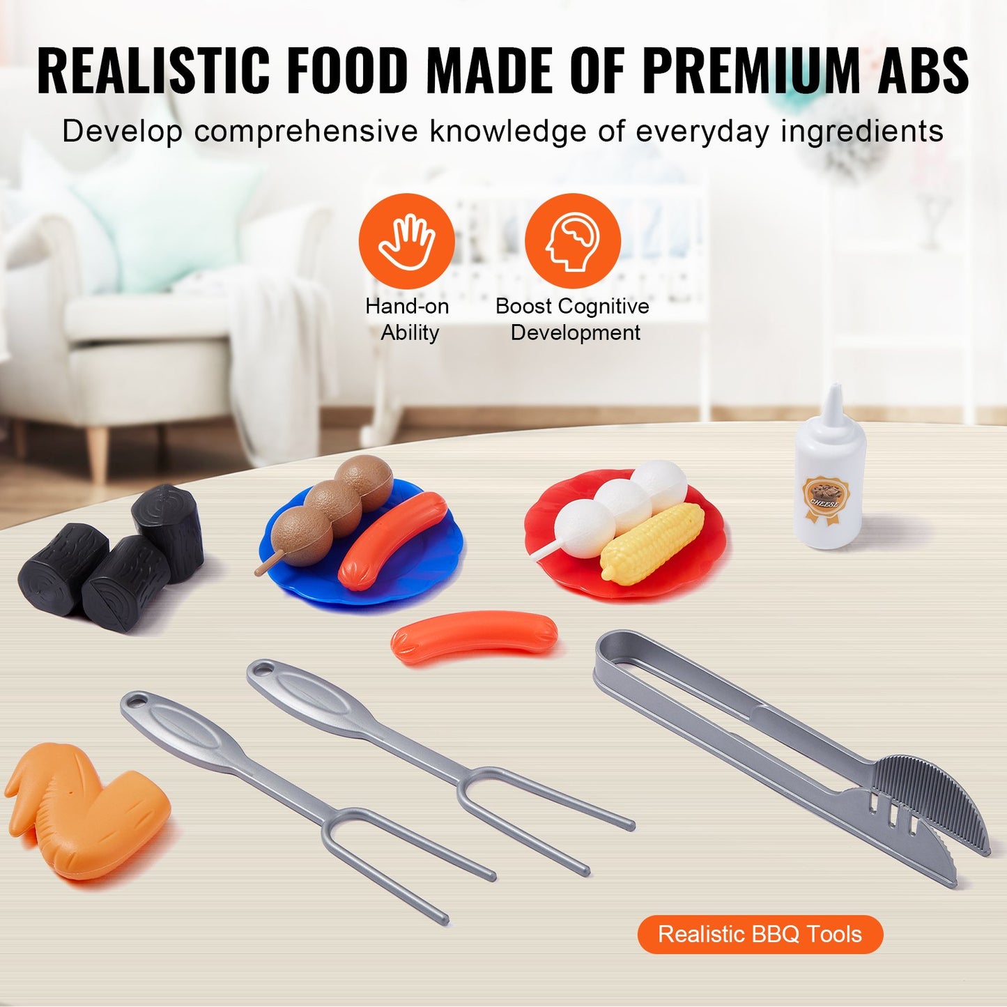 Barnens BBQ-grillleksak med låtsasrökljus, lekmat och köksleksaker, interaktiv grillleksak för småbarn, camping, matlagning, grillleksak för 2, 3, 4, 5, 6 år, flicka, pojke, födelsedagspresent
