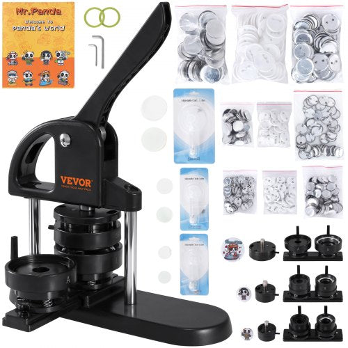 Button Maker Machine, 1/1.25/2.28 inch(25/32/58mm) 3-in-1 Pin Maker, Installation-Free Badge Punch Press Kit, Button Making Supplies with 300pcs Button Parts, Circle Cutter, Magic Book