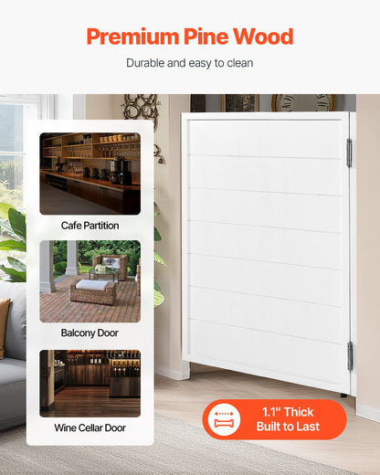Svängbara cafédörrar, enkla inomhusdörrar till salong 81,3 x 106,7 cm, fyrkantig design tillverkad av furu, med gångjärn och beslag, enkel att installera, för hall, kök, bar, pub, entré, vit