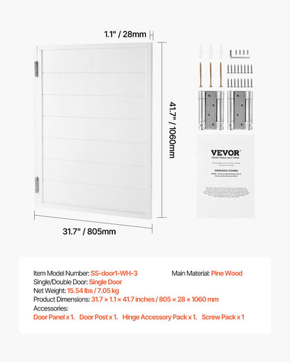 Svängbara cafédörrar, enkla inomhusdörrar till salong 81,3 x 106,7 cm, fyrkantig design tillverkad av furu, med gångjärn och beslag, enkel att installera, för hall, kök, bar, pub, entré, vit
