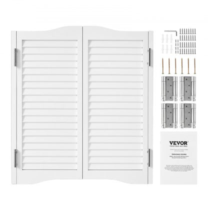 Svängbara cafédörrar, välvda innerdörrar för salong 81,3 x 91,4 cm, dubbelverkande tillverkade av furu, med gångjärn och beslag, enkel att installera, för hall, kök, bar, pub, entré, vit