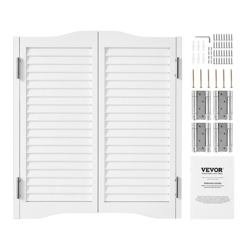 Svängbara cafédörrar, välvda innerdörrar för salong 81,3 x 91,4 cm, dubbelverkande tillverkade av furu, med gångjärn och beslag, enkel att installera, för hall, kök, bar, pub, entré, vit