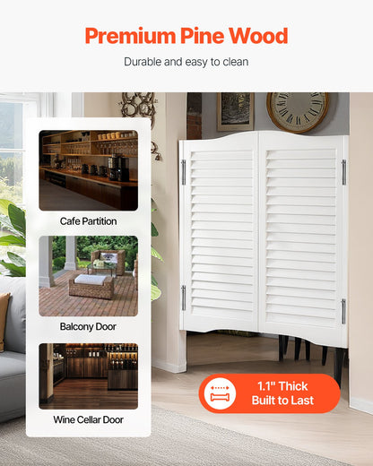 Svängbara cafédörrar, välvda innerdörrar för salong 81,3 x 91,4 cm, dubbelverkande tillverkade av furu, med gångjärn och beslag, enkel att installera, för hall, kök, bar, pub, entré, vit