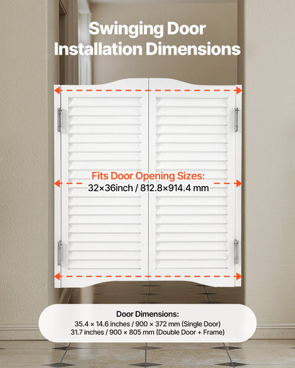 Svängbara cafédörrar, välvda innerdörrar för salong 81,3 x 91,4 cm, dubbelverkande tillverkade av furu, med gångjärn och beslag, enkel att installera, för hall, kök, bar, pub, entré, vit